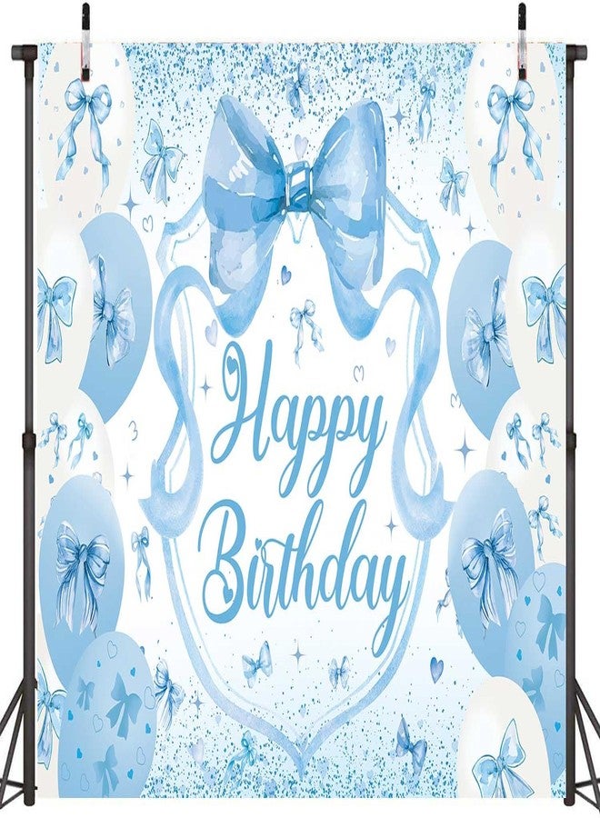 CINRAY Blue Bow Birthday Backdrop for Girls 7x5FT Blue Balloon Bowknot Photography Background Cute Coquette Bachelorette Happy Birthday Banner Decorations Supplies Photo Props - Image 2